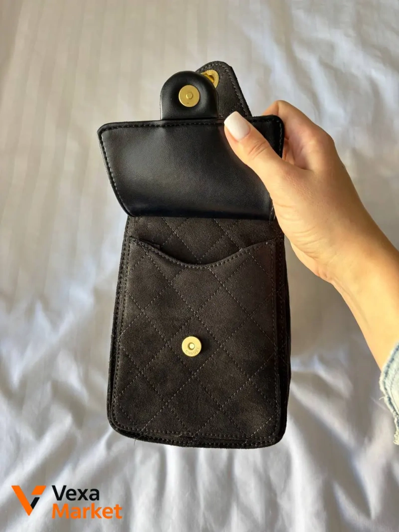 Chanel 25 Small Handbag Suede Black Gold Hardware — фото 7