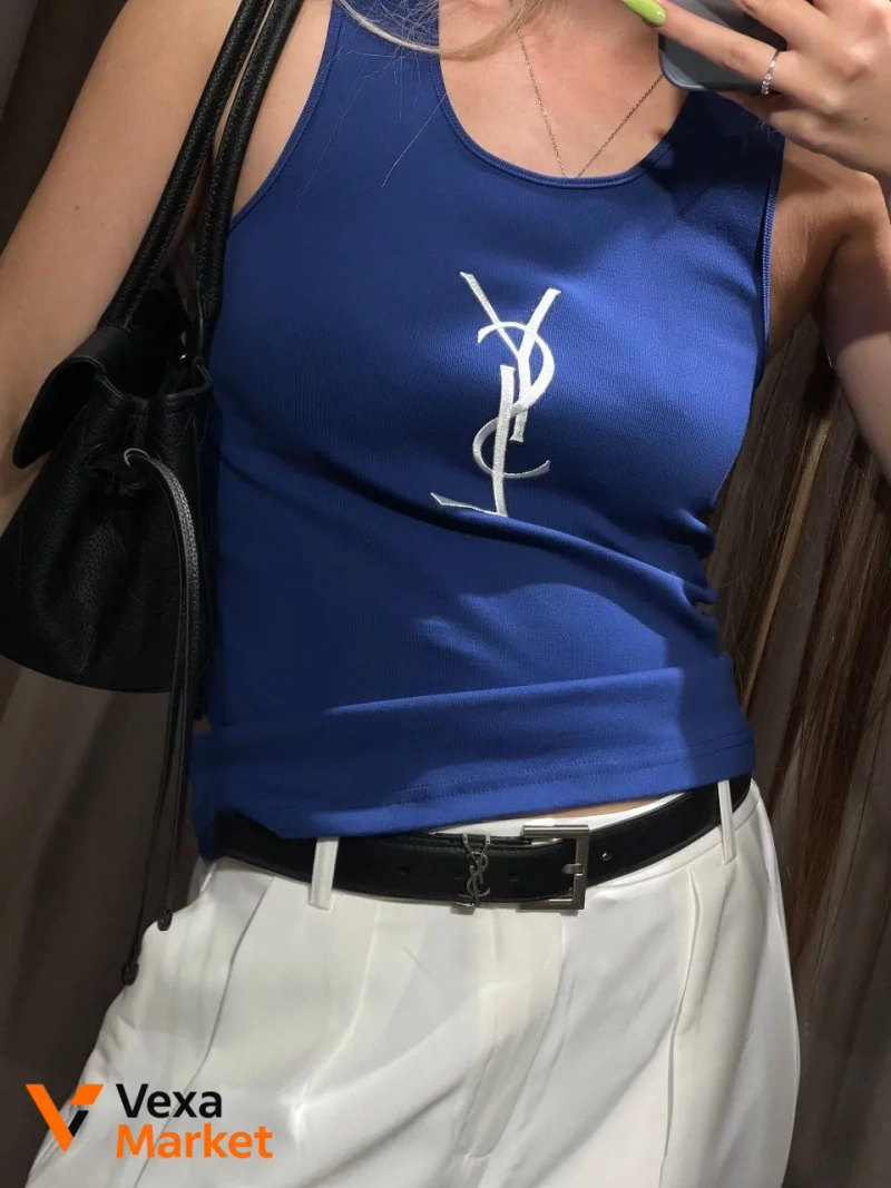 Майка YSL з вишивкою логотипу — фото 4
