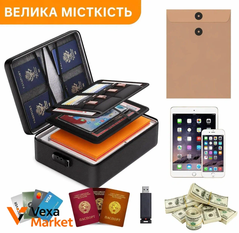 Вогнестійкий органайзер для документів та цінностей з кодовим замком — фото 4