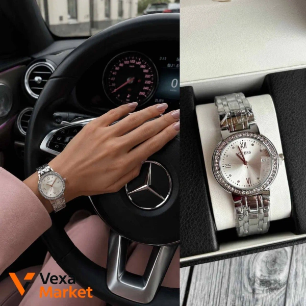 Жіночий годинник Guess сріблястий з камінцями