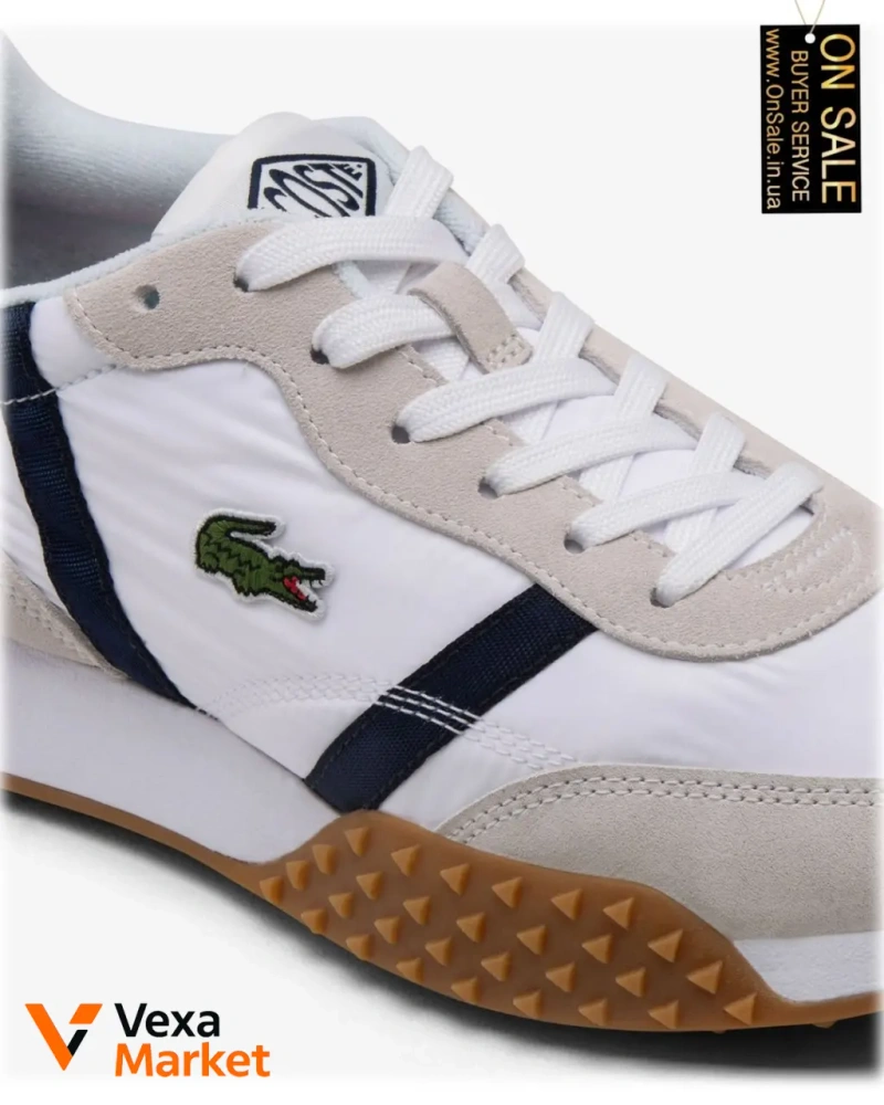Чоловічі кросівки Lacoste білі з темно-синіми смужками — фото 6