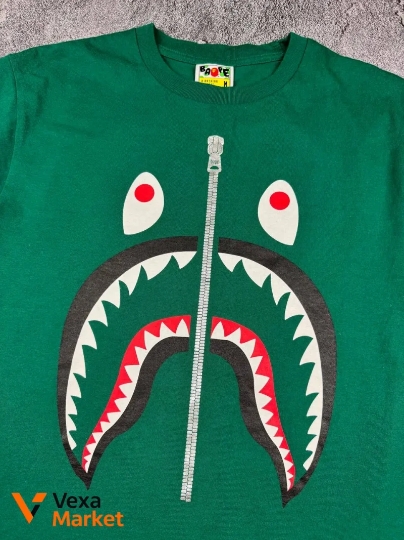 Bape T-Shirt Green Shark Face Print — фото 2