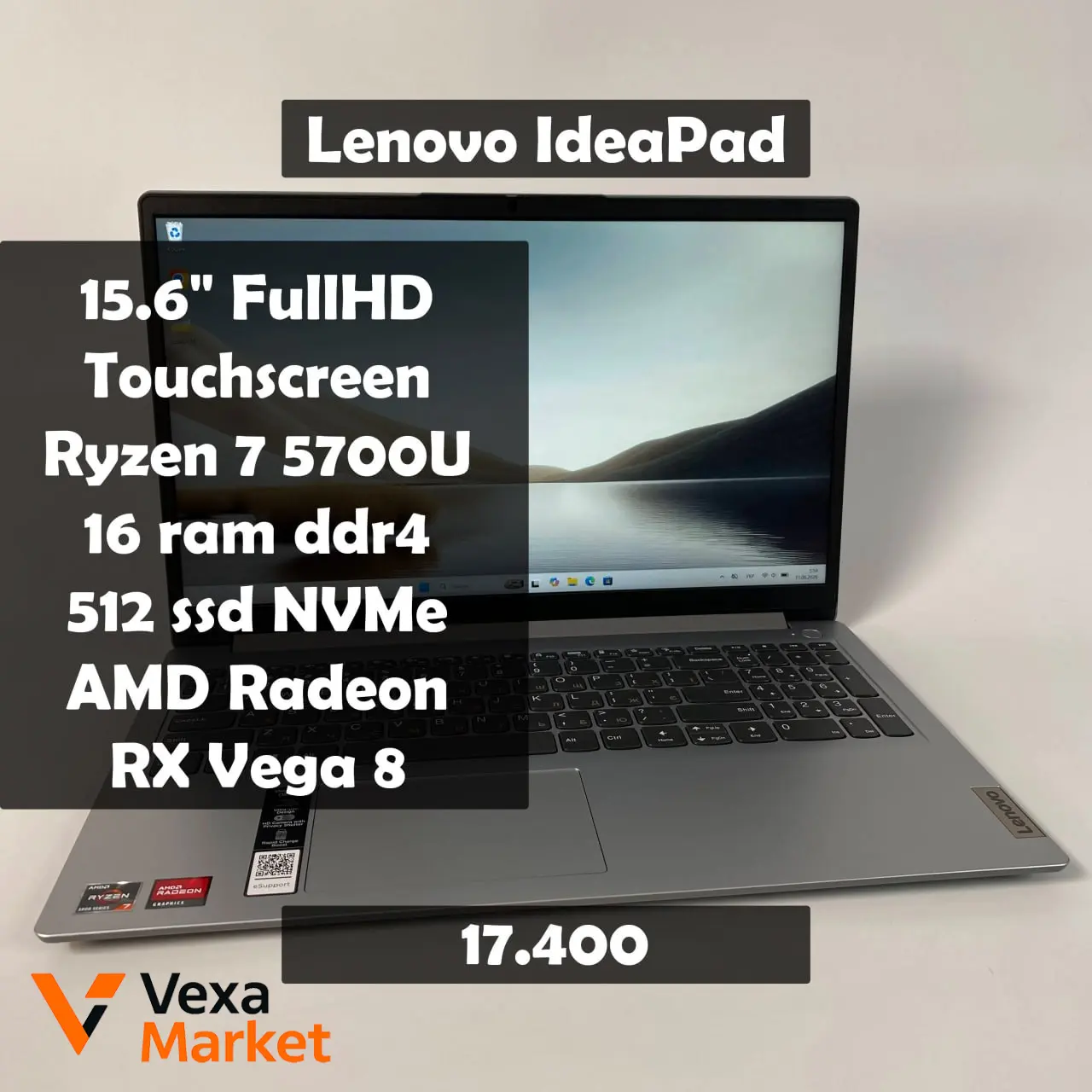 Ноутбук Lenovo IdeaPad 1 15ACL7, AMD Ryzen 7 5700U, 16GB RAM, 512GB SSD, 15.6" FullHD Touchscreen