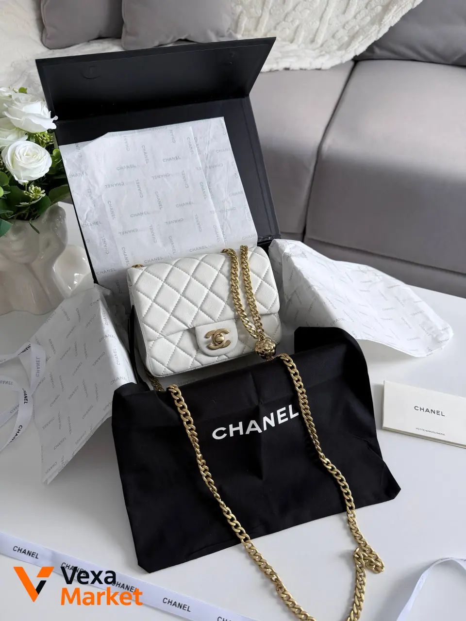 Chanel Classic сумка біла натуральна шкіра