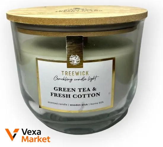 Ароматична свічка Treewick Green Tea & Fresh Cotton з дерев'яним ґнотом