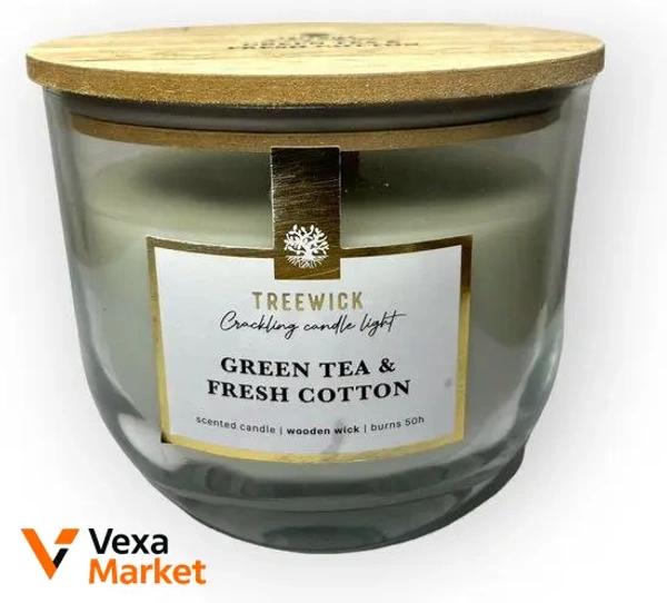 Ароматична свічка Treewick Green Tea & Fresh Cotton з дерев'яним ґнотом