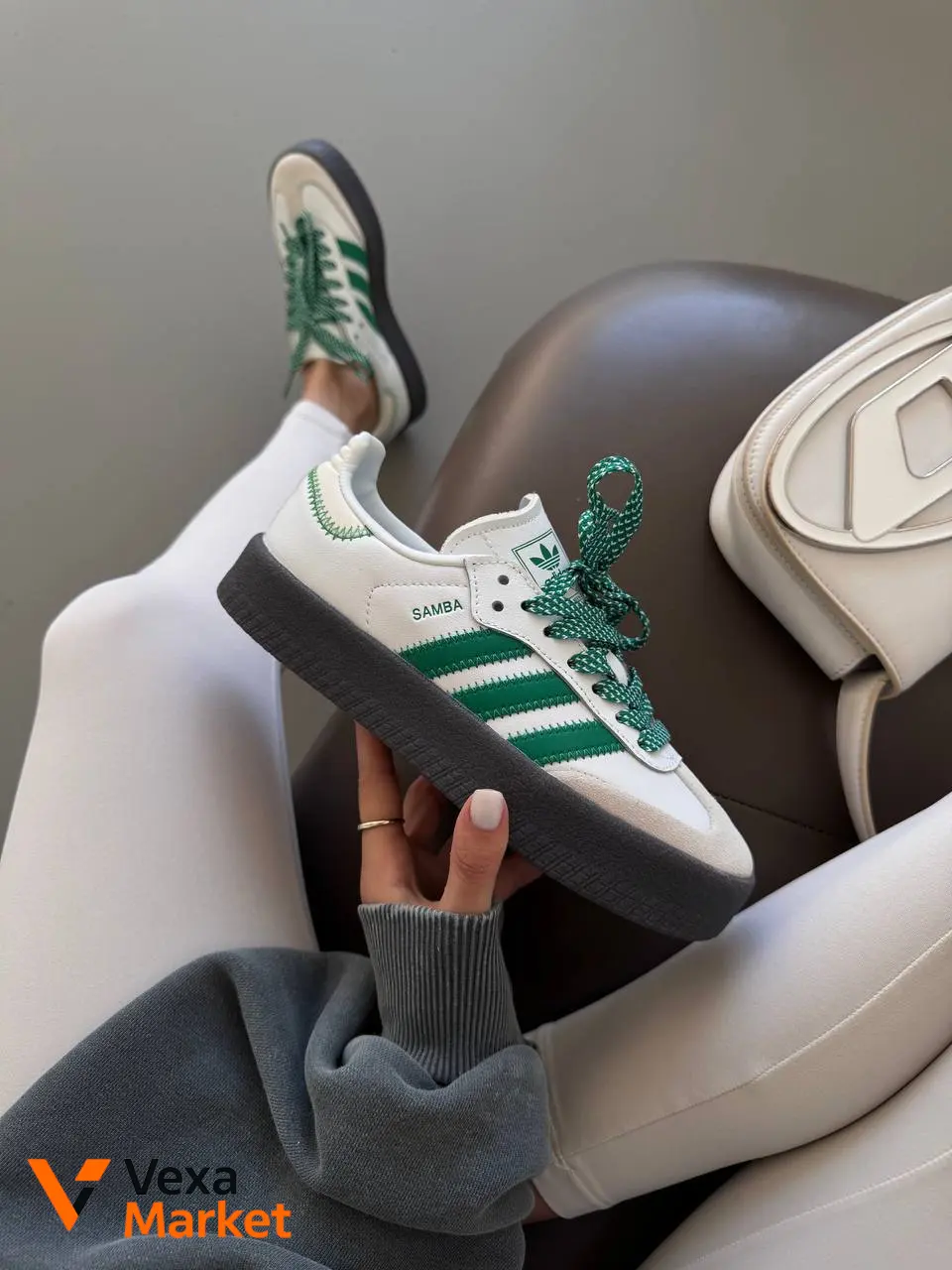 Adidas Samba Platform White / Green premium шкіра розміри 36-41