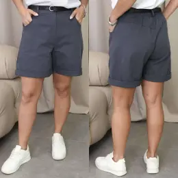Стильные котоновые шорты с манжетом и поясом