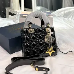 Dior Lady Black Patent Cannage Gold Hardware