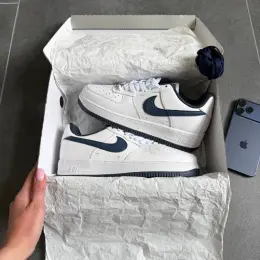Nike Air Force 1 Low White Navy Blue шкіра