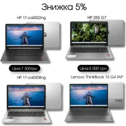 Ноутбуки HP та Lenovo (HP 255 G7, HP 17-ca0308ng, HP 17-ca0022ng, Lenovo ThinkBook 15 G4 IAP)
