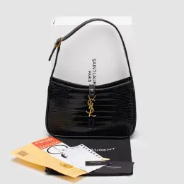 Saint Laurent Hobo Le 5 A 7 Crocodile-Embossed Shiny Leather Bag