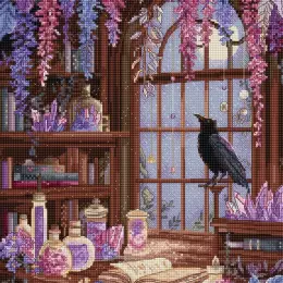 Набір для вишивки хрестиком "Бібліотека ворона" Letistitch 23*29 см, 54 кольори, Zweigart Aida 16, нитки Luca-s