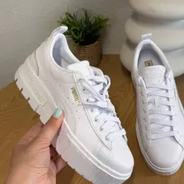 Кросівки Puma на платформі натуральна шкіра білі
