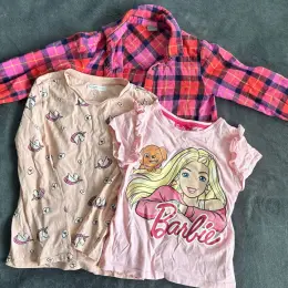 Набір одягу для дівчинки: футболка Barbie, сорочка в клітинку, лонгслів
