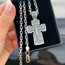 Двосторонній срібний хрестик з ланцюжком 65 см