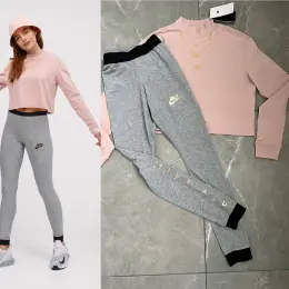 Nike Air жіночий костюм (лонгслів + лосіни) рожевий/сірий р. XS