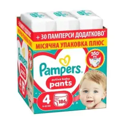 Pampers трусики Active Baby Pants размер 4 (9-15 кг) 186 шт.