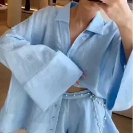 Костюм Zimmermann блакитний блузон, шорти + пояс-ланцюжок