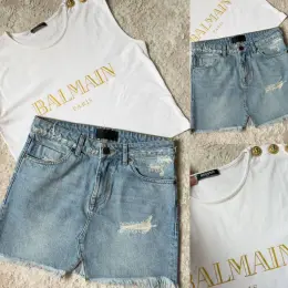 Комплект Balmain: джинсова спідниця та майка