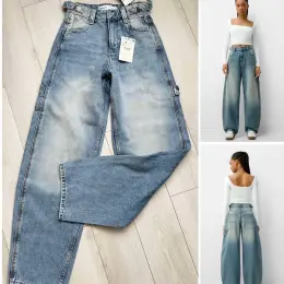 Джинси-балони Bershka висока посадка blue-denim