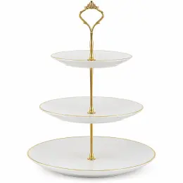 3-ярусна етажерка для десертів Excellent Houseware, біла із золотистою ручкою