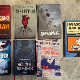 Книги: Хірургиня, Усі їхні демони, Зникнення Стефані Мейлер, Дерборанс, Кажан, Пацієнтка Х, JavaScript для дітей