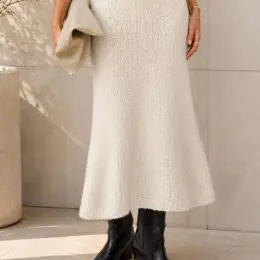 Вязаная юбка миди H&M цвета слоновой кости, размер L (48-50)