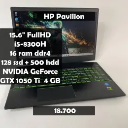Игровой ноутбук HP Pavilion 15.6" FullHD, Intel Core i5-8300H, 16GB RAM, SSD 128GB + HDD 500GB, NVIDIA GeForce GTX 1050 Ti 4GB