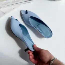 Мюлі жіночі шкіряні блакитні
