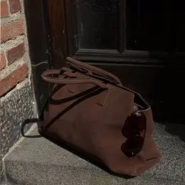 NA-KD Big Suede Tote Bag Brown