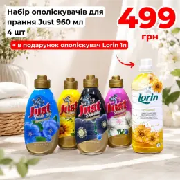 Набір ополіскувачів для прання Just 960 мл (4 шт) + ополіскувач Lorin 1л