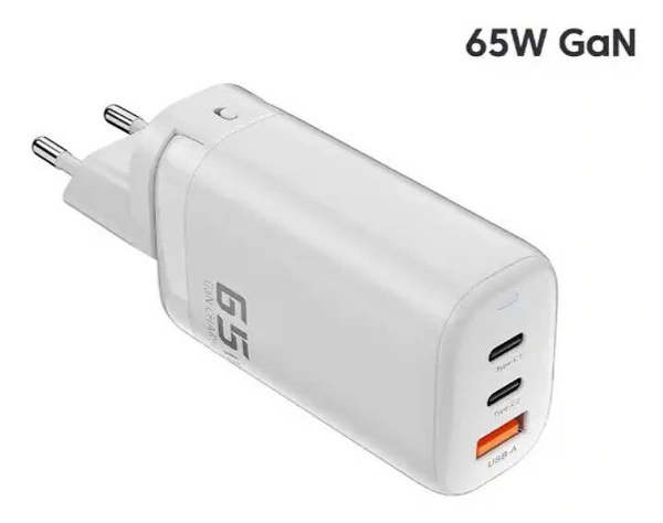 Toocki GaN 65W Швидкий зарядний пристрій (QC4.0 PD 3.0, 2хType-C USB) для iPhone, iPad, Samsung, Xiaomi, для ноутбуків