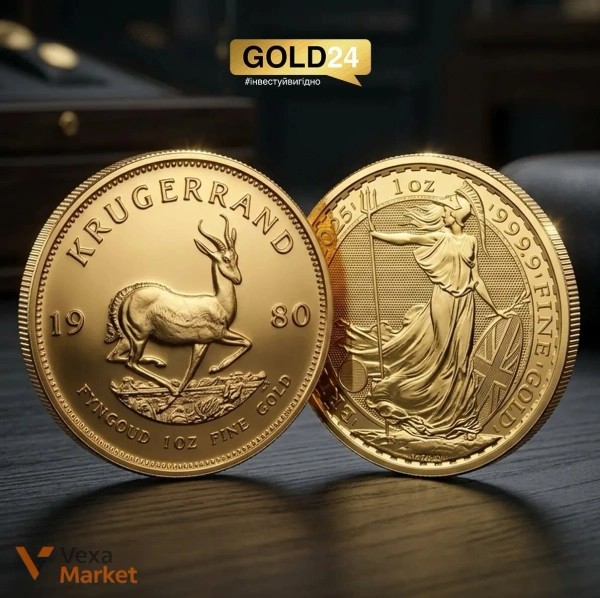 Золоті інвестиційні монети Krugerrand та Britannia