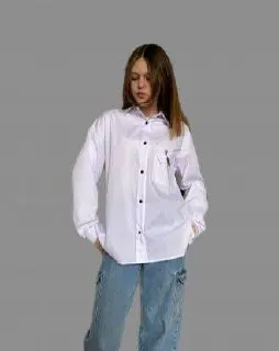 Базова сорочка oversize білого кольору з котону для дівчинки-підлітка — фото 2