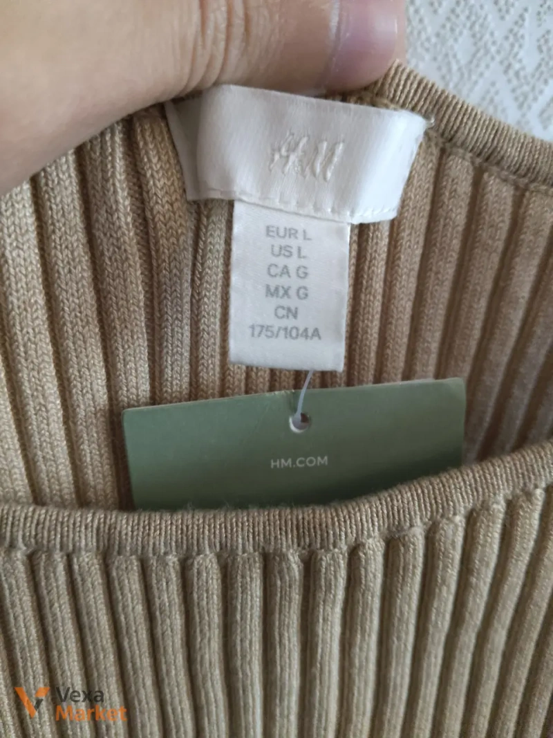 Базова трикотажна сукня в рубчик H&M, бежева, розмір L — фото 2