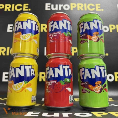 Газований напій Fanta Lemon, Strawberry Kiwi, Exotic 330мл