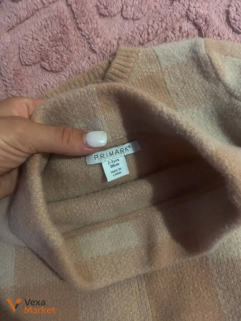 Комплект детский Primark свитер и юбка клетка бежевый — фото 2