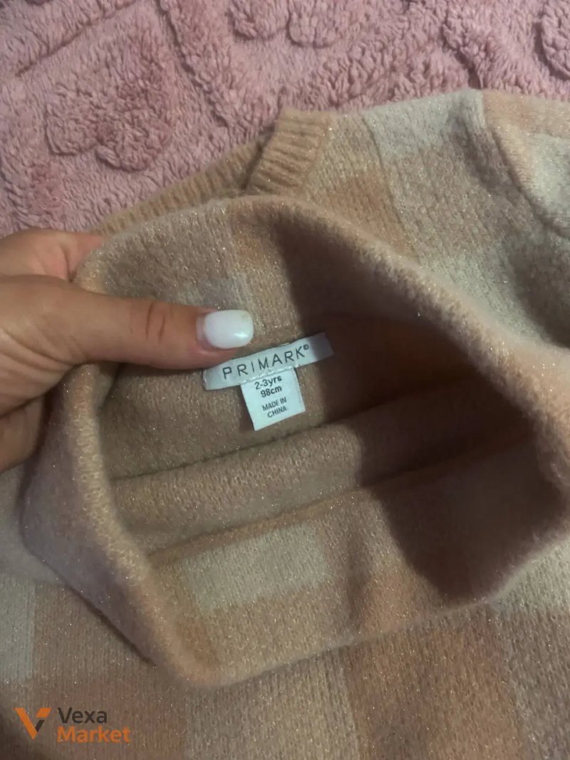 Комплект детский Primark свитер и юбка клетка бежевый — фото 2