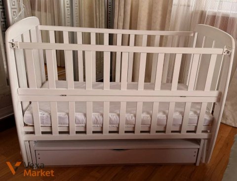 Ліжечко дитяче з масиву бука, біле, 120х60 см