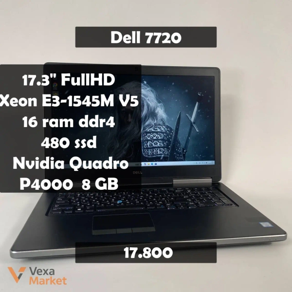 Ноутбук Dell Precision 7720 17.3" FullHD, Intel Xeon E3-1545M V5, 16GB DDR4, 480GB SSD, Nvidia Quadro P4000 8GB