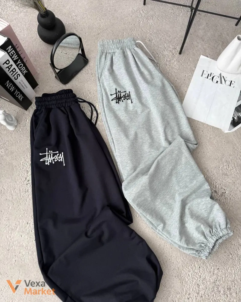 Штани Stussy з вишивкою, чорні, сірі, сині — фото 3
