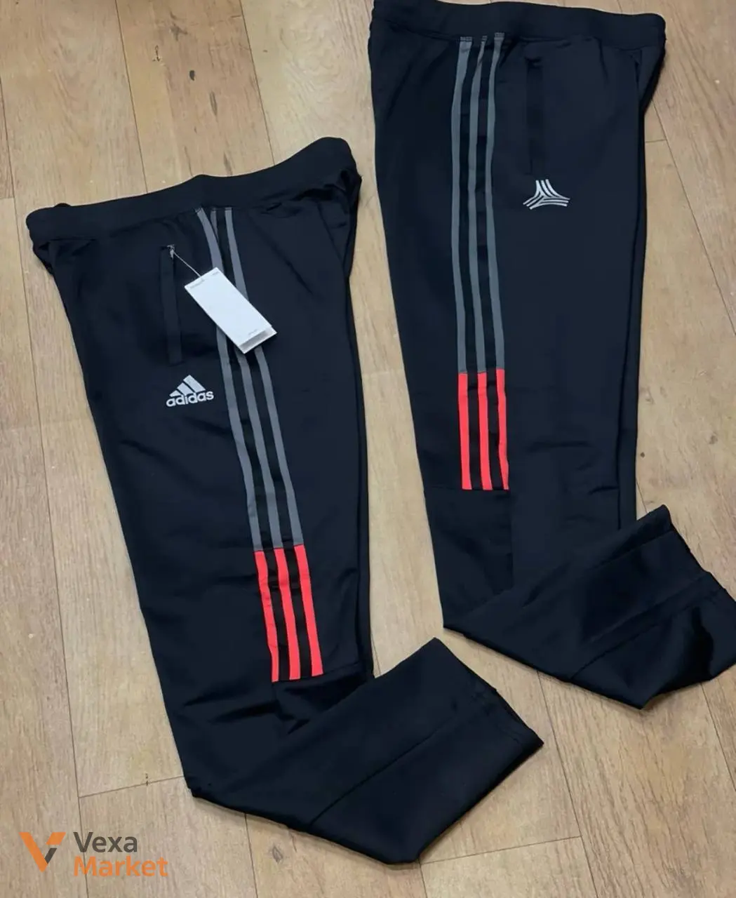 Спортивные штаны Adidas черные с белыми лампасами — фото 3