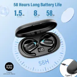 Беспроводные наушники CONYAT Bluetooth 5.4 с большими ушными крючками, 58 часов HD стереозвука, водонепроницаемые IP7, черный