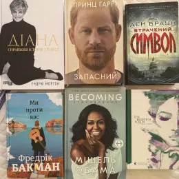 Добірка книг: Ендрю Мортон, Принц Гаррі, Ден Браун, Фредрік Бакман, Мішель Обама, Елізабет Гілберт