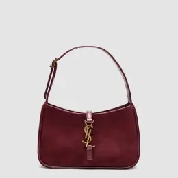 Saint Laurent Hobo Le 5 A 7 Shoulder Bag Dark Red Wine Suede