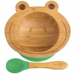 Дитяча бамбукова тарілка-миска з присоскою та ложечкою — Frog