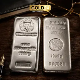 Серебряные слитки Germania Mint 1 кг и Heraeus 1 кг