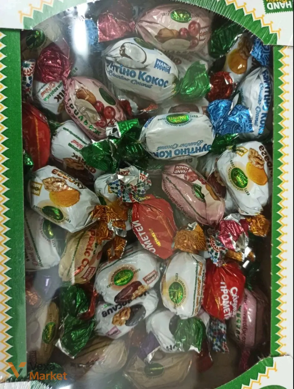 Цукерки асорті в шоколаді (курага, чорнослив, кокос, вишня, грильяж, Прометей) 1кг
