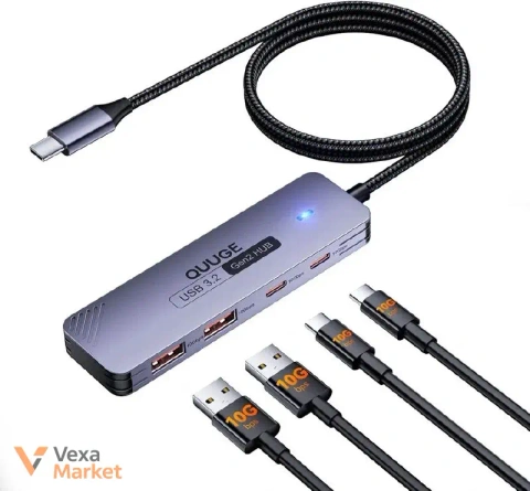 USB-C Hub 10Gbps QUUGE USB 3.2 Gen 2, 4 порта, кабель 1 м